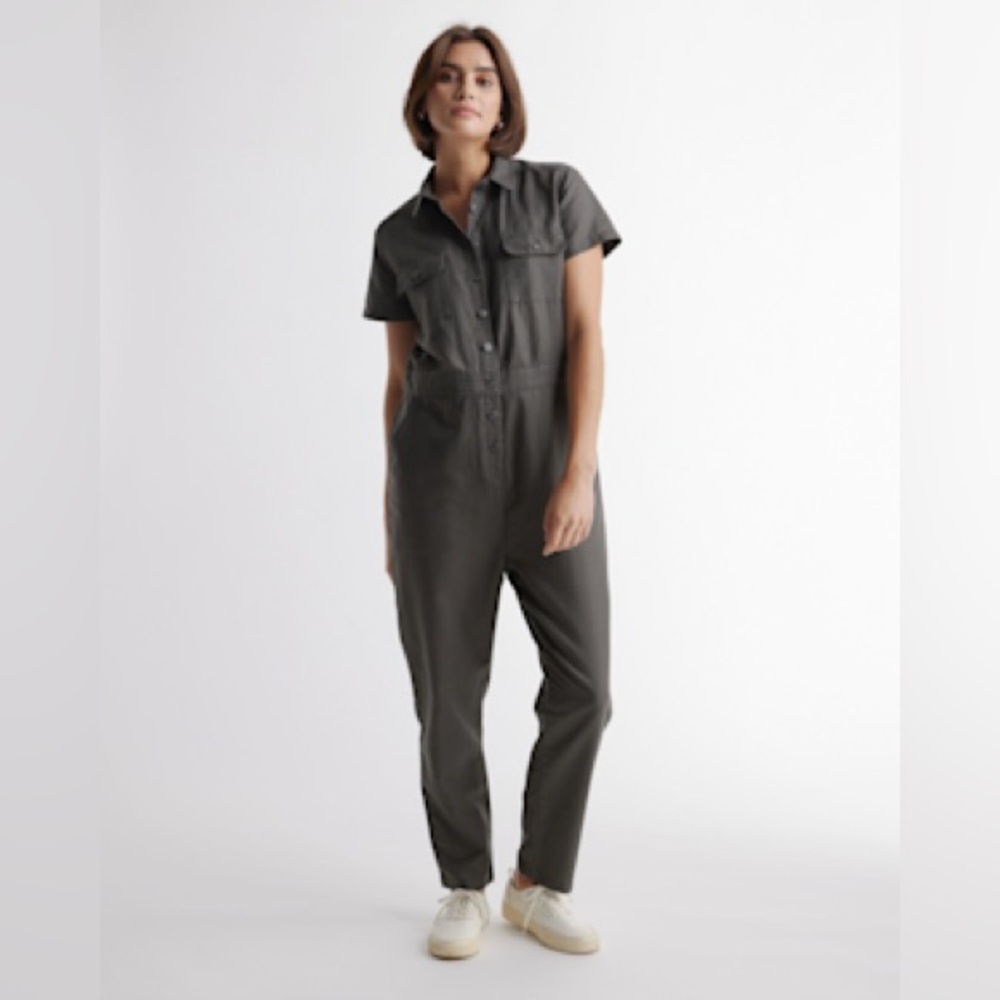 NWT Quince Organic Cotton Linen Short Sleeve Coverall Jumpsuit size L